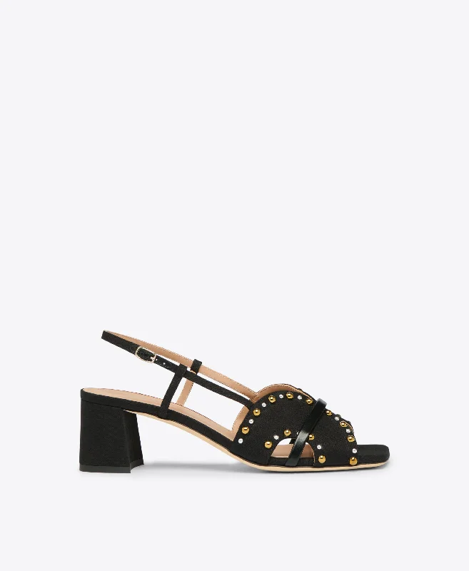 Women's Ankle - Strap Sandals with a Block Heel in Red for a Sophisticated StyleKatarina 45 Black Linen Sandals Women's Ankle - Strap Sandals with a Block Heel in Red for a Sophisticated StyleKatarina 45 Black Linen Sandals