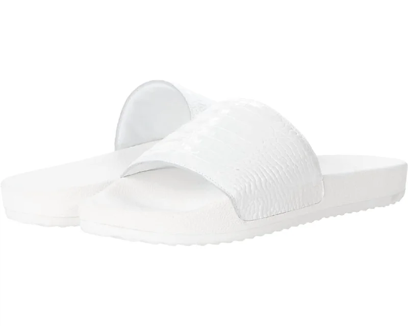 Women's Flat Slide Sandals with a Memory Foam Insole in White for All - Day ComfortLea Slip On Sandal In White Women's Flat Slide Sandals with a Memory Foam Insole in White for All - Day ComfortLea Slip On Sandal In White