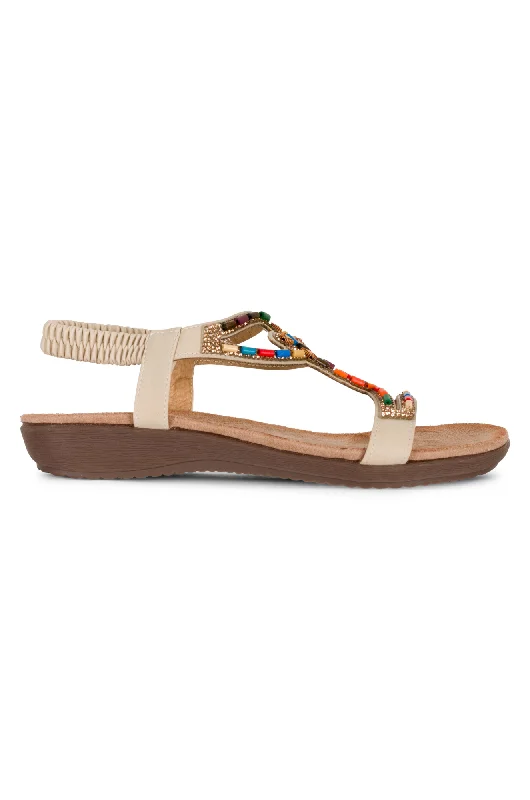 Women's Ankle - Strap Sandals with a Block Heel in Red for a Sophisticated StyleWomen's Ankle - Strap Sandals with a Block Heel in Red for a Sophisticated StyleBead & Diamante Sandal | BEIGE | MARIELLA AB