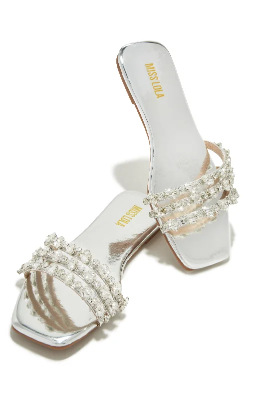 Women's Rhinestone - Embellished Open - Toe Sandals in Silver for a Glamorous Party LookLuxury Trips Embellished Slip On Sandals - Silver Women's Rhinestone - Embellished Open - Toe Sandals in Silver for a Glamorous Party LookLuxury Trips Embellished Slip On Sandals - Silver