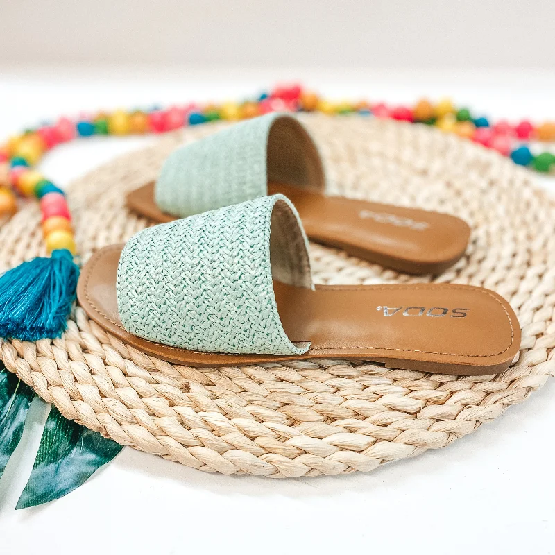 Elastic - Strap Women's Sandals with a Padded Toe in Teal for Easy On - and - OffPalm Beach Stroll One Strap Woven Square Toe Slip On Sandals in Mint Elastic - Strap Women's Sandals with a Padded Toe in Teal for Easy On - and - OffPalm Beach Stroll One Strap Woven Square Toe Slip On Sandals in Mint