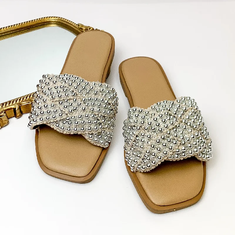 Women's Sandals with a Wedge Heel and a Tassel Detail in Orange for a Trendy LookTotally Darling Nude Knit Slide On Sandals with Silver Beaded Embellishment Women's Sandals with a Wedge Heel and a Tassel Detail in Orange for a Trendy LookTotally Darling Nude Knit Slide On Sandals with Silver Beaded Embellishment