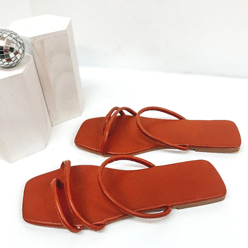 Orthopedic Women's Sandals with Arch Support in Gray for Foot HealthStrut Sis Strappy Square Toe Flat Sandals in Brick