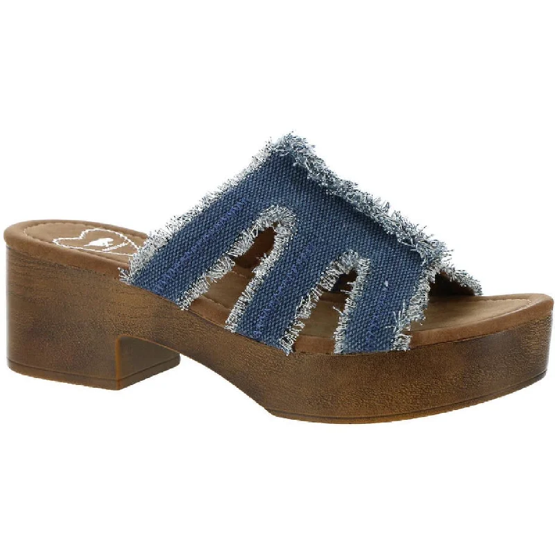 Sustainable Women's Recycled Material Sandals in Beige for Eco - Conscious ShoppersSustainable Women's Recycled Material Sandals in Beige for Eco - Conscious ShoppersRocket Dog Womens Clipper Frayed Slip-On Block Heel
