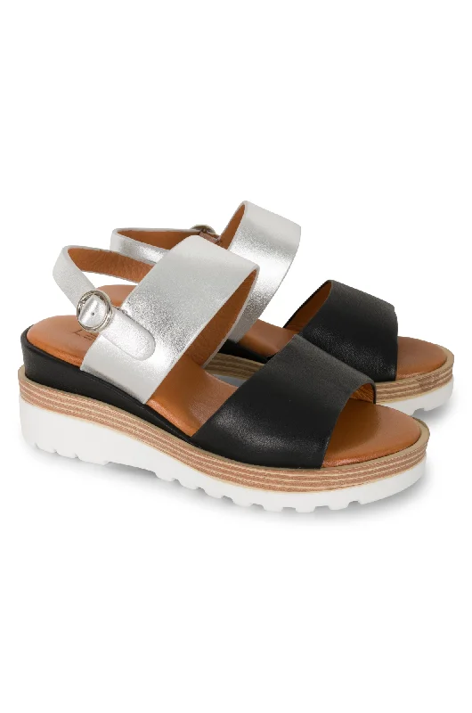 Shock - Absorbing Women's Sandals with a Soft Insole in Black for Active LifestylesShock - Absorbing Women's Sandals with a Soft Insole in Black for Active LifestylesLeather wedge heel Sandal | BLACK/SILVER | TESS AB Shock - Absorbing Women's Sandals with a Soft Insole in Black for Active LifestylesShock - Absorbing Women's Sandals with a Soft Insole in Black for Active LifestylesLeather wedge heel Sandal | BLACK/SILVER | TESS AB