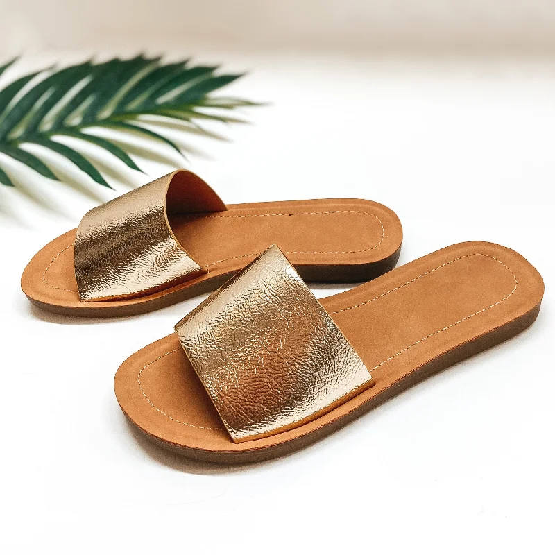 Orthopedic Women's Sandals with Arch Support in Gray for Foot HealthPassing By Single Strap Slide On Sandals in Gold