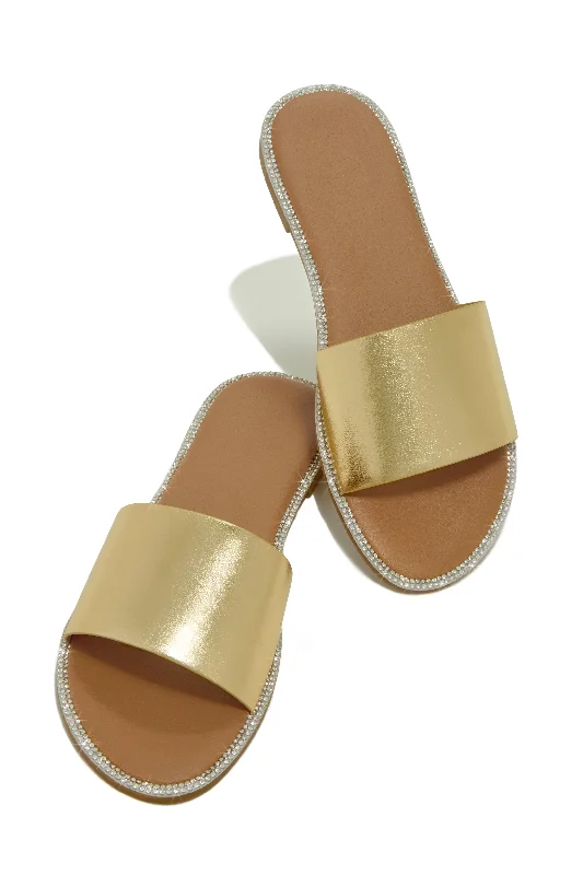 Women's Flat Slide Sandals with a Memory Foam Insole in White for All - Day ComfortWomen's Flat Slide Sandals with a Memory Foam Insole in White for All - Day ComfortSummer Forever Embellished Flat Slip On Sandals - Gold Women's Flat Slide Sandals with a Memory Foam Insole in White for All - Day ComfortWomen's Flat Slide Sandals with a Memory Foam Insole in White for All - Day ComfortSummer Forever Embellished Flat Slip On Sandals - Gold