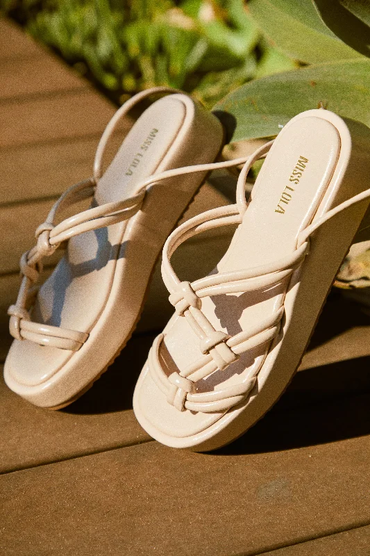 Women's Cork - Soled Espadrille Sandals with a Rope - Trimmed Upper in Navy for a Summer VibeSun Soaked Platform Sandals - Cream Women's Cork - Soled Espadrille Sandals with a Rope - Trimmed Upper in Navy for a Summer VibeSun Soaked Platform Sandals - Cream
