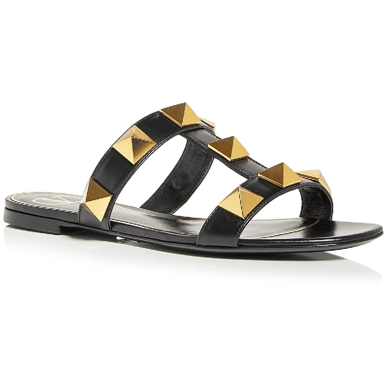 Women's Rhinestone - Embellished Open - Toe Sandals in Silver for a Glamorous Party LookValentino Garavani Womens Roman Stud Slide Leather Slip On Slide Sandals Women's Rhinestone - Embellished Open - Toe Sandals in Silver for a Glamorous Party LookValentino Garavani Womens Roman Stud Slide Leather Slip On Slide Sandals