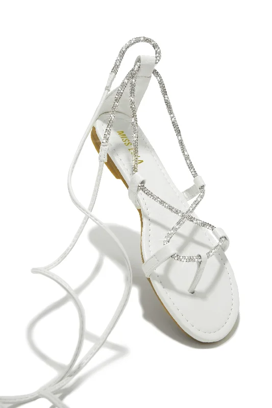 Women's Sandals with a Glitter - Coated Strap in Gold for a Sparkly Summer OutfitVegas Weekend Embellished Lace Up Sandals - White Women's Sandals with a Glitter - Coated Strap in Gold for a Sparkly Summer OutfitVegas Weekend Embellished Lace Up Sandals - White