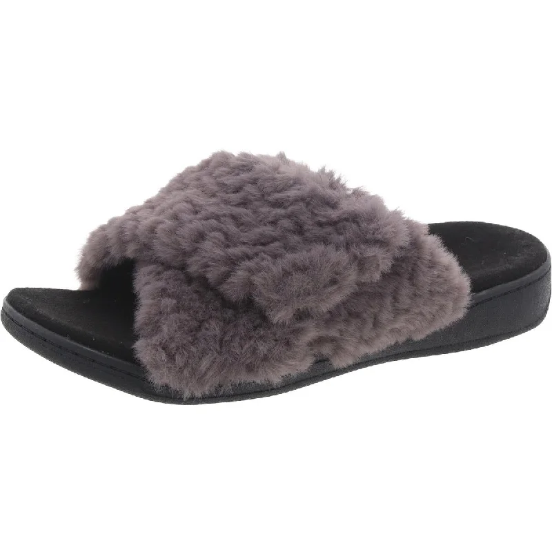 Elastic - Strap Women's Sandals with a Padded Toe in Teal for Easy On - and - OffVionic Womens Relax II Faux Fur Flat Slide Sandals Elastic - Strap Women's Sandals with a Padded Toe in Teal for Easy On - and - OffVionic Womens Relax II Faux Fur Flat Slide Sandals