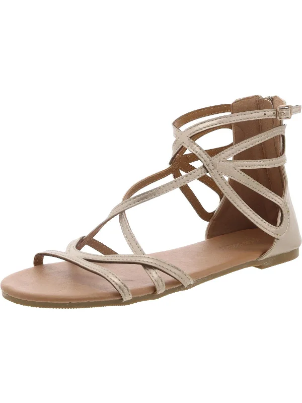 Women's Rhinestone - Embellished Open - Toe Sandals in Silver for a Glamorous Party LookWomen's Rhinestone - Embellished Open - Toe Sandals in Silver for a Glamorous Party LookWomens Faux Leather Flat Strappy Sandals
