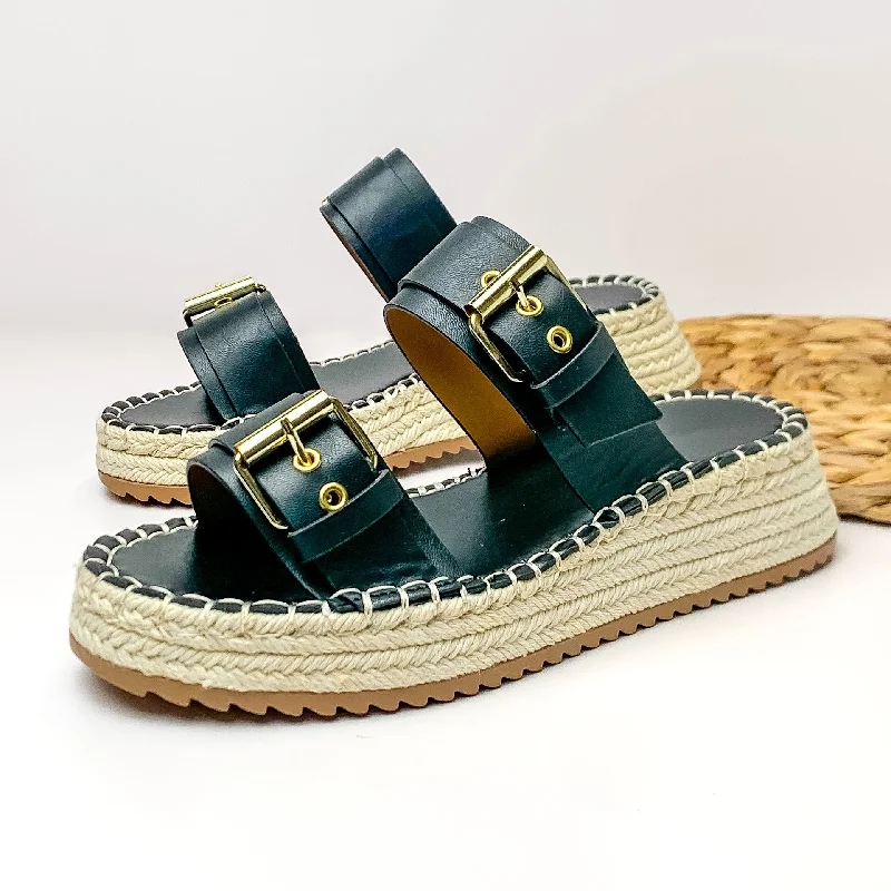 Women's Strappy Gladiator Sandals with Buckle Closures in Tan for a Boho LookYacht Trip Two Strap Slide On Espadrille Platform Sandals with Gold Buckles in Black Women's Strappy Gladiator Sandals with Buckle Closures in Tan for a Boho LookYacht Trip Two Strap Slide On Espadrille Platform Sandals with Gold Buckles in Black