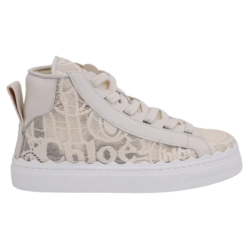 Sparkly Rhinestone - Embellished Women's Sneakers for a Glamorous and Eye - Catching LookChloé Lauren Lace High-Top Sneakers in Ecru Cotton Sparkly Rhinestone - Embellished Women's Sneakers for a Glamorous and Eye - Catching LookChloé Lauren Lace High-Top Sneakers in Ecru Cotton