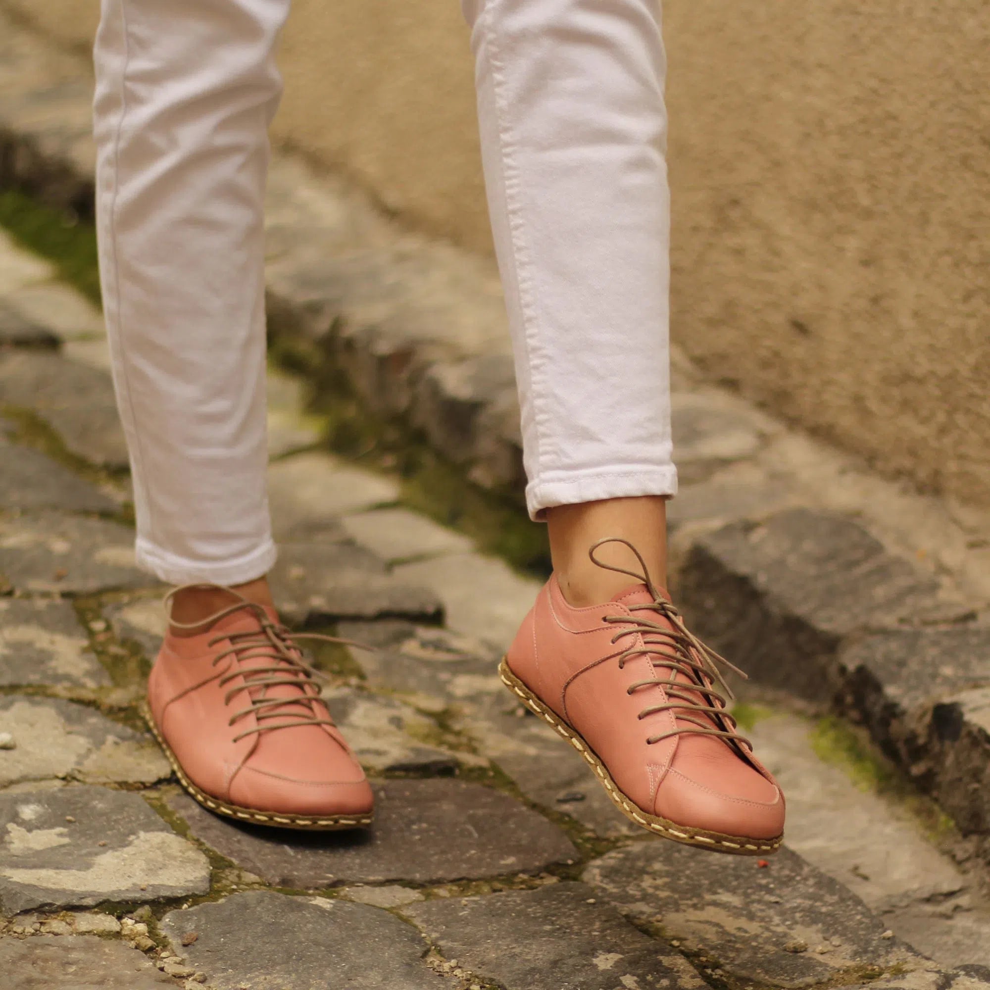 Lace - Up Women's Athletic Sneakers with Shock - Absorbing Midsoles for Intense WorkoutsHandmade Women's Light Pink Leather Barefoot Sneakers Lace - Up Women's Athletic Sneakers with Shock - Absorbing Midsoles for Intense WorkoutsHandmade Women's Light Pink Leather Barefoot Sneakers