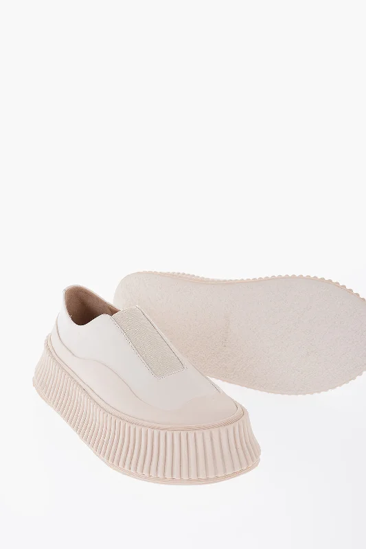 Chunky - Sole Women's Platform Sneakers in White for a Trendy Street Style LookJil Sander Leather Slip-On Sneakers With Platform Sole Chunky - Sole Women's Platform Sneakers in White for a Trendy Street Style LookJil Sander Leather Slip-On Sneakers With Platform Sole