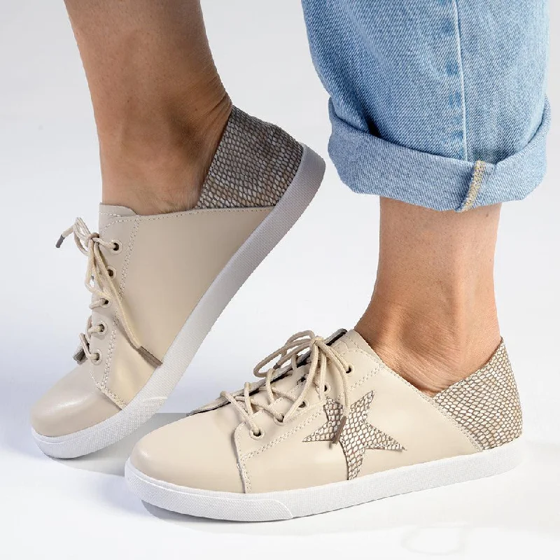 Water - Resistant Women's Hiking Sneakers with Traction Outsoles for Outdoor AdventuresJulz Nicki Leather Sneaker With Star Detail - Beige Water - Resistant Women's Hiking Sneakers with Traction Outsoles for Outdoor AdventuresJulz Nicki Leather Sneaker With Star Detail - Beige