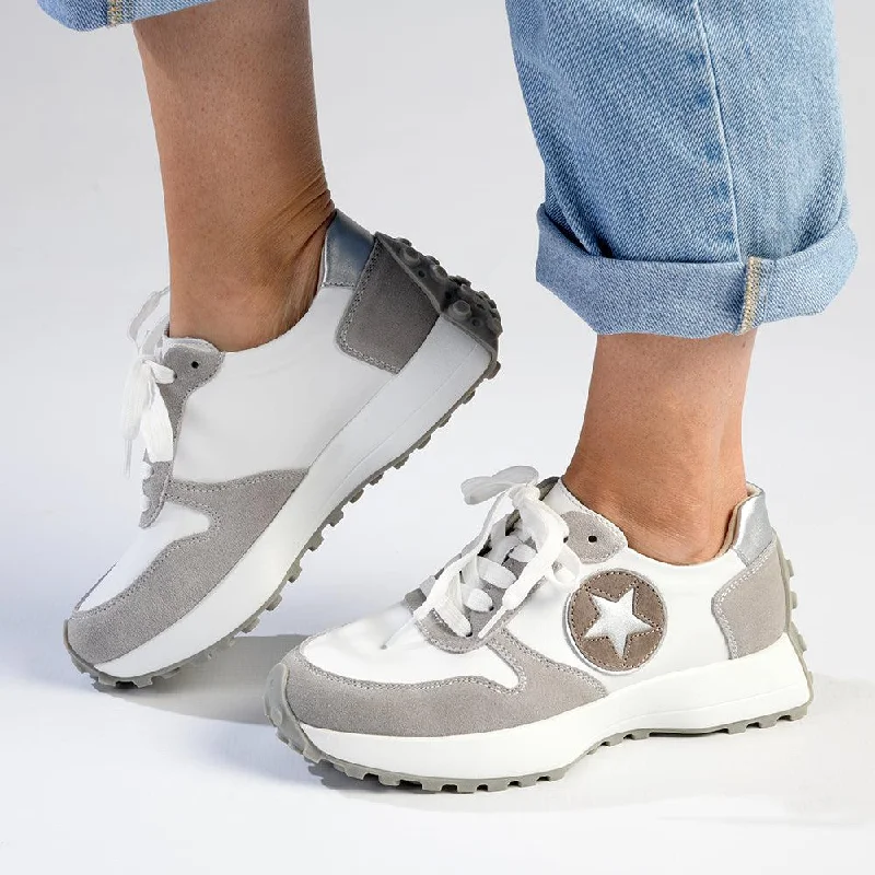 Women's Sneakers with Heel - Stabilizing Technology for Better Balance During RunningJulz Tucker Leather Sneaker With Star Detail - White/Grey Women's Sneakers with Heel - Stabilizing Technology for Better Balance During RunningJulz Tucker Leather Sneaker With Star Detail - White/Grey