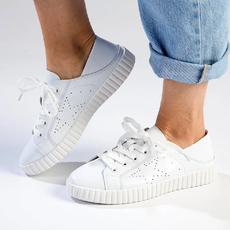 Breathable Mesh Women's Running Sneakers with Reflective Trim for Nighttime JoggingJulz Valentina Leather Sneaker - White Breathable Mesh Women's Running Sneakers with Reflective Trim for Nighttime JoggingJulz Valentina Leather Sneaker - White