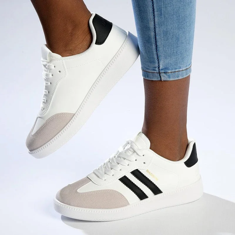 Lace - Up Women's Athletic Sneakers with Shock - Absorbing Midsoles for Intense WorkoutsMadison Ariella Fashion Sneaker - White / Black Lace - Up Women's Athletic Sneakers with Shock - Absorbing Midsoles for Intense WorkoutsMadison Ariella Fashion Sneaker - White / Black