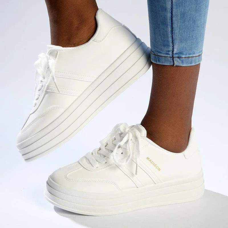 High - Top Women's Leather Sneakers in Black for a Stylish and Durable OptionMadison Ashton Platform Lace Up Fashion Sneaker - White High - Top Women's Leather Sneakers in Black for a Stylish and Durable OptionMadison Ashton Platform Lace Up Fashion Sneaker - White
