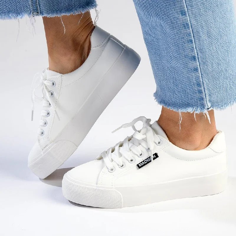 Slip - On Women's Canvas Sneakers in Navy for Easy and Effortless WearMadison Ladies Basic Lac Up Sneaker - White Slip - On Women's Canvas Sneakers in Navy for Easy and Effortless WearMadison Ladies Basic Lac Up Sneaker - White