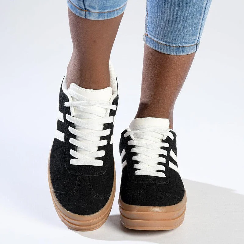 Lace - Up Women's Athletic Sneakers with Shock - Absorbing Midsoles for Intense WorkoutsMadison Platform Fashion Sneaker - Black Lace - Up Women's Athletic Sneakers with Shock - Absorbing Midsoles for Intense WorkoutsMadison Platform Fashion Sneaker - Black