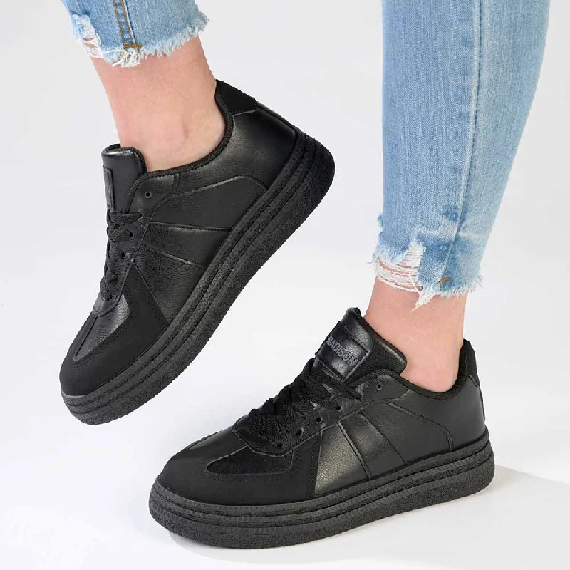 Water - Resistant Women's Hiking Sneakers with Traction Outsoles for Outdoor AdventuresMadison Platform Lace Up Fashion Sneaker - Black Water - Resistant Women's Hiking Sneakers with Traction Outsoles for Outdoor AdventuresMadison Platform Lace Up Fashion Sneaker - Black
