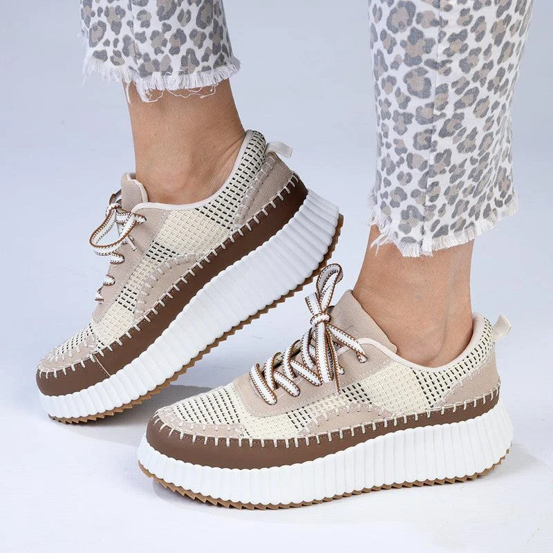 Lightweight Knit Women's Sneakers with Arch Support for All - Day ComfortMadison Stitch Multi Color Sneaker - Beige Multi Lightweight Knit Women's Sneakers with Arch Support for All - Day ComfortMadison Stitch Multi Color Sneaker - Beige Multi