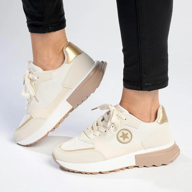 Smart - Tech Women's Sneakers with Fitness Tracking Features for Active Lifestyle EnthusiastsMadison Tanvi Fashion Sneaker - Beige/White Smart - Tech Women's Sneakers with Fitness Tracking Features for Active Lifestyle EnthusiastsMadison Tanvi Fashion Sneaker - Beige/White