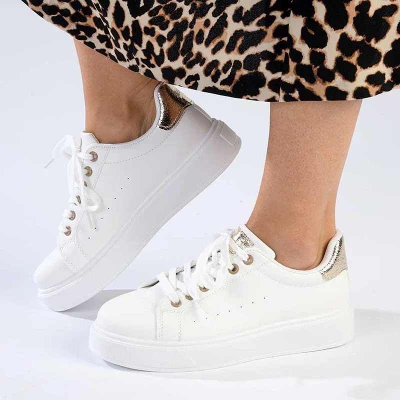 Chunky - Sole Women's Platform Sneakers in White for a Trendy Street Style LookMadison Teagan Fashion Sneaker - White/Gold Chunky - Sole Women's Platform Sneakers in White for a Trendy Street Style LookMadison Teagan Fashion Sneaker - White/Gold