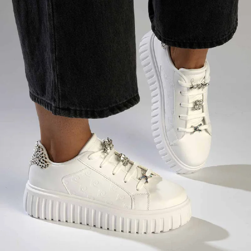 Sparkly Rhinestone - Embellished Women's Sneakers for a Glamorous and Eye - Catching LookPierre Cardin Bijou 1 Sneaker - White Sparkly Rhinestone - Embellished Women's Sneakers for a Glamorous and Eye - Catching LookPierre Cardin Bijou 1 Sneaker - White