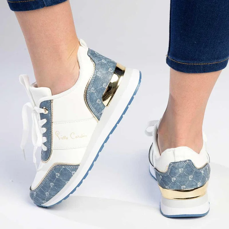 Lace - Up Women's Athletic Sneakers with Shock - Absorbing Midsoles for Intense WorkoutsPierre Cardin Cassis 4 Lace Up Sneaker- White/Denim Lace - Up Women's Athletic Sneakers with Shock - Absorbing Midsoles for Intense WorkoutsPierre Cardin Cassis 4 Lace Up Sneaker- White/Denim