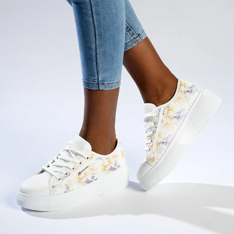 Sparkly Rhinestone - Embellished Women's Sneakers for a Glamorous and Eye - Catching LookPierre Cardin Catherine Lace Up Sneaker - White Flower Sparkly Rhinestone - Embellished Women's Sneakers for a Glamorous and Eye - Catching LookPierre Cardin Catherine Lace Up Sneaker - White Flower