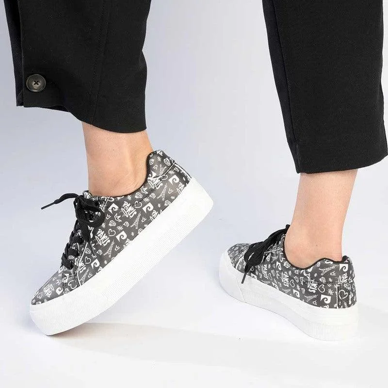 Wide - Width Women's Sneakers for Comfortable Fit for Those with Wider FeetPierre Cardin Graffiti Lace Up Floral Sneaker - Black Wide - Width Women's Sneakers for Comfortable Fit for Those with Wider FeetPierre Cardin Graffiti Lace Up Floral Sneaker - Black