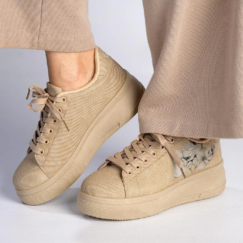 Vegan - Friendly Women's Sneakers Made from Recycled Materials for an Eco - Conscious ChoicePierre Cardin Valentine Floral Sneaker - Khaki Vegan - Friendly Women's Sneakers Made from Recycled Materials for an Eco - Conscious ChoicePierre Cardin Valentine Floral Sneaker - Khaki