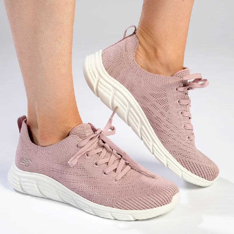 Lace - Up Women's Athletic Sneakers with Shock - Absorbing Midsoles for Intense WorkoutsSkechers Bobs B Flex Lace Up Sneaker - Blush Satin Lace - Up Women's Athletic Sneakers with Shock - Absorbing Midsoles for Intense WorkoutsSkechers Bobs B Flex Lace Up Sneaker - Blush Satin