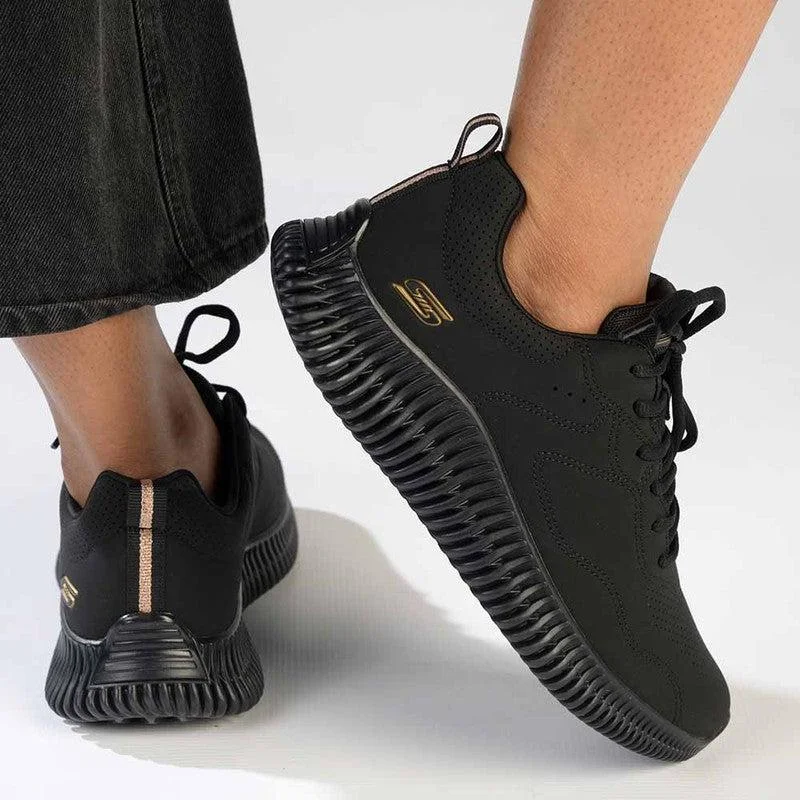 Women's Sneakers with Adjustable Straps for a Customized Fit During High - Impact ExercisesSkechers Bobs Geo Lace Up Sneaker - Black