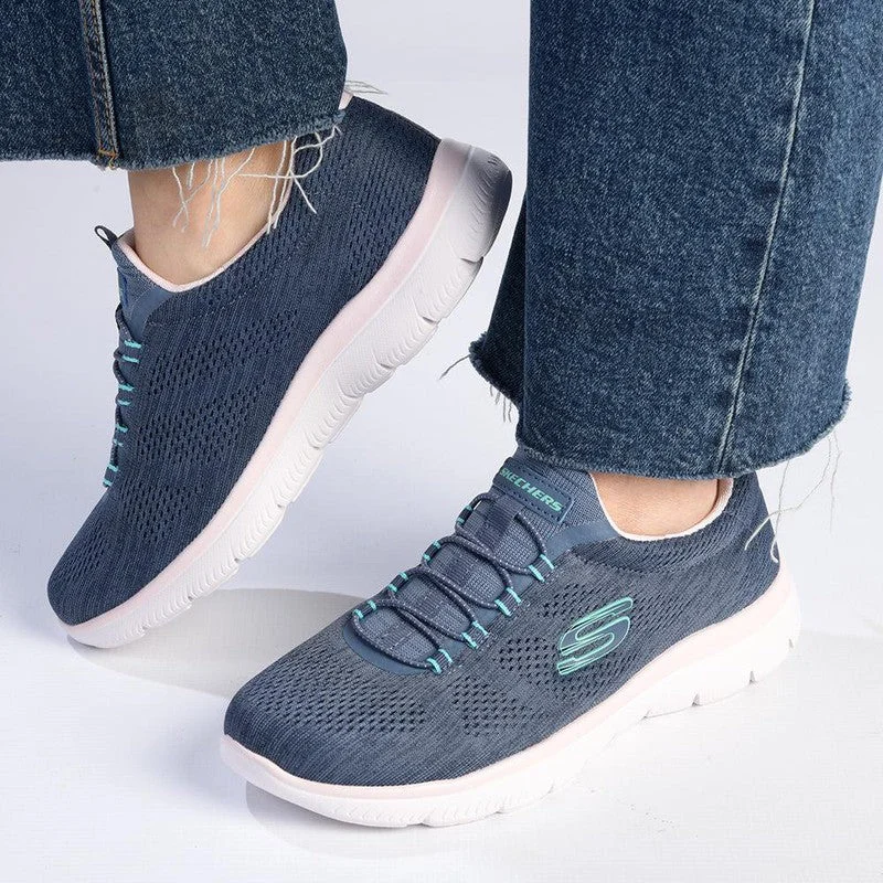 Slip - On Women's Canvas Sneakers in Navy for Easy and Effortless WearSkechers Summits Sneaker - Navy / Mint Slip - On Women's Canvas Sneakers in Navy for Easy and Effortless WearSkechers Summits Sneaker - Navy / Mint
