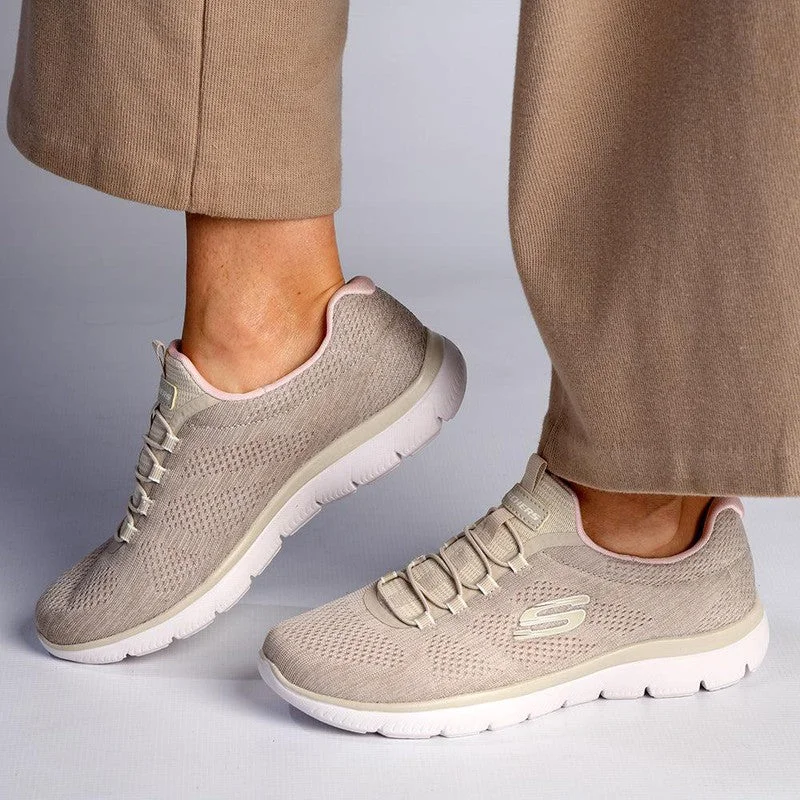 Women's Sneakers with Hidden Wedges for a Subtle Height Boost and Added StyleSkechers Summits Sneaker - Taupe / Pink Women's Sneakers with Hidden Wedges for a Subtle Height Boost and Added StyleSkechers Summits Sneaker - Taupe / Pink
