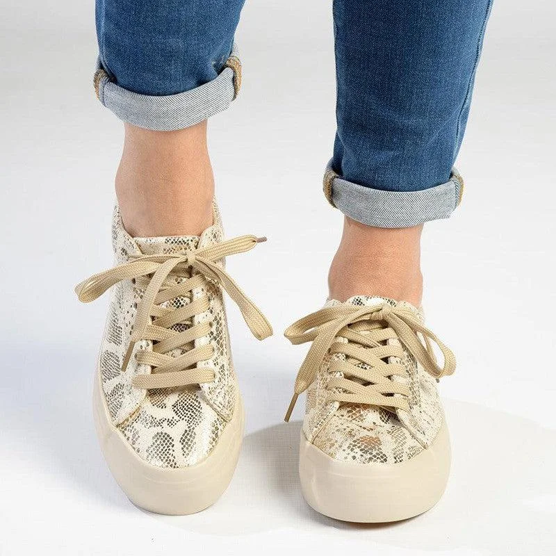 Foldable Women's Travel Sneakers for Compact Storage in LuggageSoft Style by Hush Puppies Fordan Reptile Sneaker - Light Gold Foldable Women's Travel Sneakers for Compact Storage in LuggageSoft Style by Hush Puppies Fordan Reptile Sneaker - Light Gold