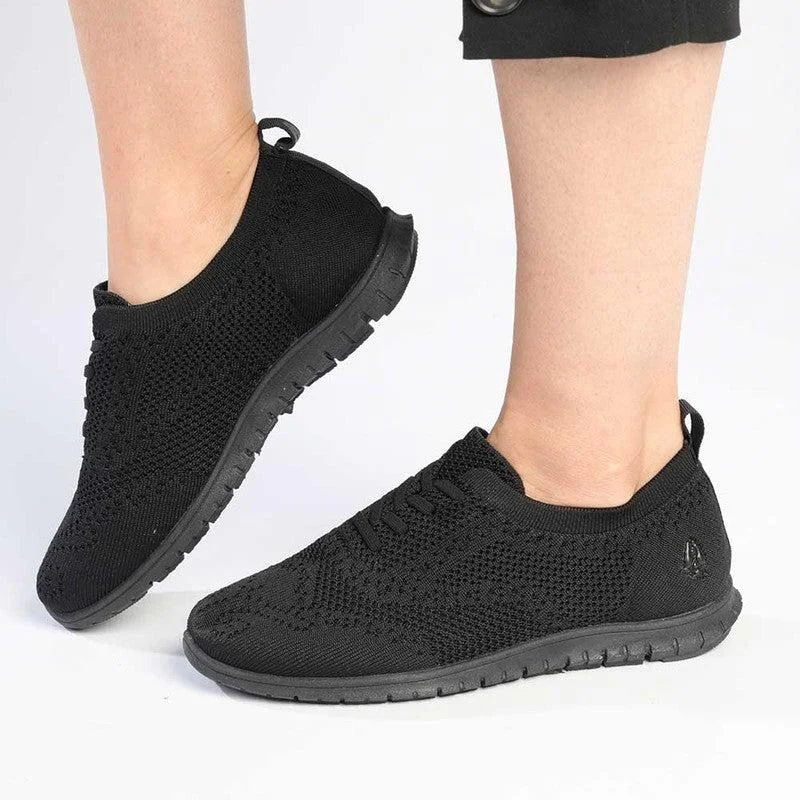 Lightweight Knit Women's Sneakers with Arch Support for All - Day ComfortSoft Style by Hush Puppies Nanouk Sneaker - Black Lightweight Knit Women's Sneakers with Arch Support for All - Day ComfortSoft Style by Hush Puppies Nanouk Sneaker - Black