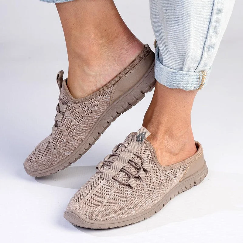 Wide - Width Women's Sneakers for Comfortable Fit for Those with Wider FeetSoft Style by Hush Puppies Nansi Mule Sneaker - Taupe Wide - Width Women's Sneakers for Comfortable Fit for Those with Wider FeetSoft Style by Hush Puppies Nansi Mule Sneaker - Taupe