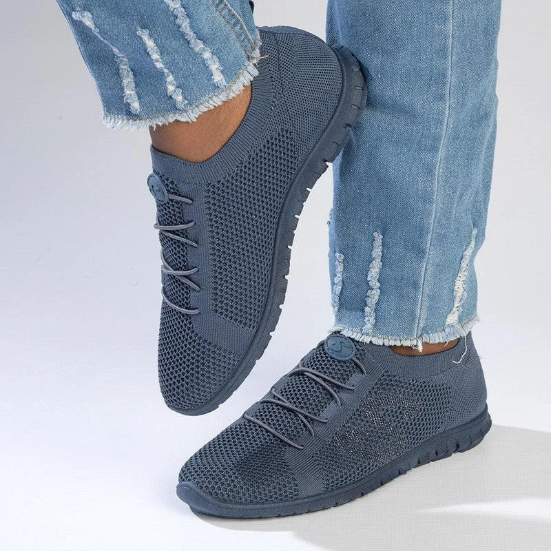 Breathable Mesh Women's Running Sneakers with Reflective Trim for Nighttime JoggingSoft Style by Hush Puppies Nansia Fly Knit Lace Sneaker - Denim Blue Breathable Mesh Women's Running Sneakers with Reflective Trim for Nighttime JoggingSoft Style by Hush Puppies Nansia Fly Knit Lace Sneaker - Denim Blue