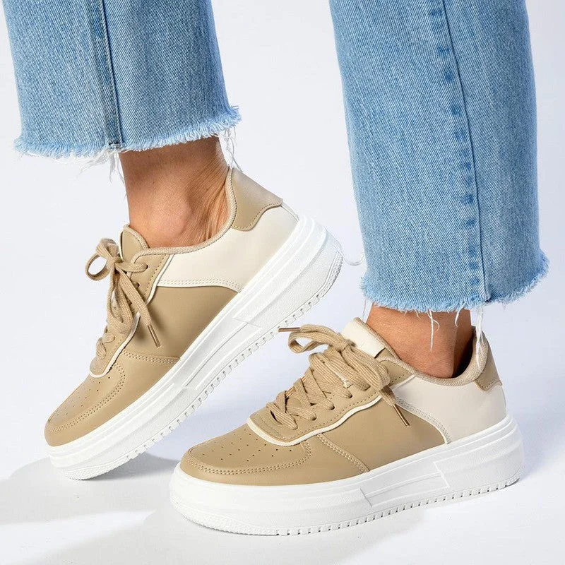 Women's Sneakers with Memory Foam Insoles for Exceptional Cushioning and ComfortTom Tom 2 Tone Lace Up Sneaker - Taupe / Beige Women's Sneakers with Memory Foam Insoles for Exceptional Cushioning and ComfortTom Tom 2 Tone Lace Up Sneaker - Taupe / Beige