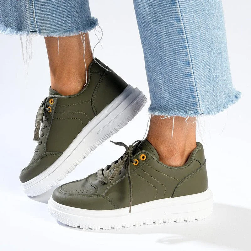 Women's Sneakers with Heel - Stabilizing Technology for Better Balance During RunningTom Tom Lace Up Sneaker - Olive / Orange Women's Sneakers with Heel - Stabilizing Technology for Better Balance During RunningTom Tom Lace Up Sneaker - Olive / Orange