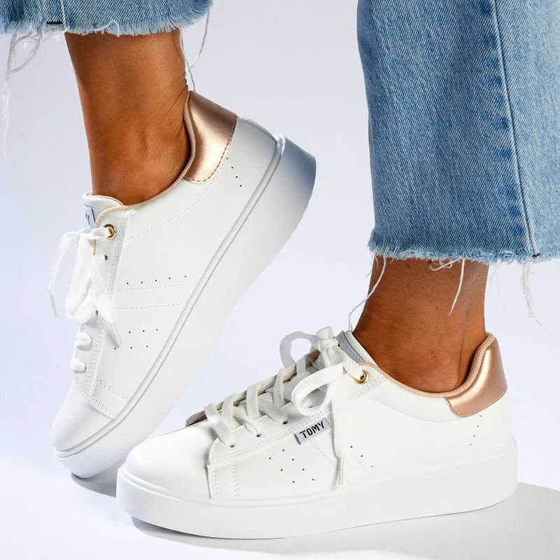 Women's Sneakers with Adjustable Straps for a Customized Fit During High - Impact ExercisesTomy Zoya Sneaker - Off White / Rose Gold Women's Sneakers with Adjustable Straps for a Customized Fit During High - Impact ExercisesTomy Zoya Sneaker - Off White / Rose Gold